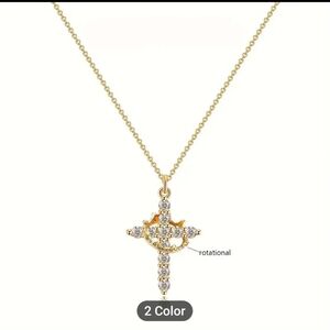New Golden Cross with Rhinestones and Gold crown Necklace